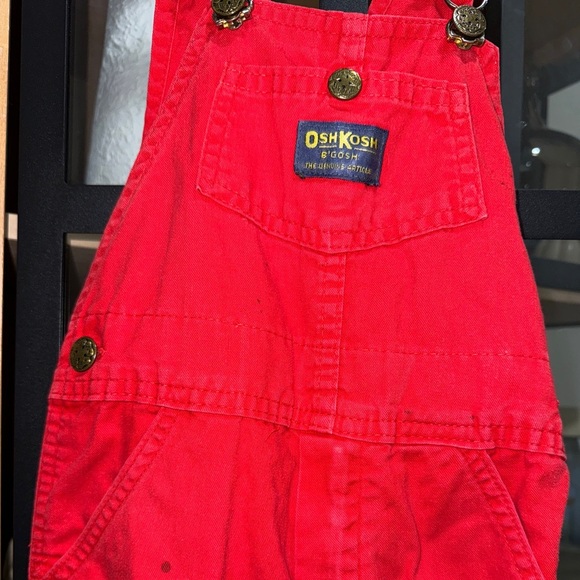 Vintage 1980s OshKosh B’Gosh toddler overalls cotton vestback paper tag red - Picture 5 of 8